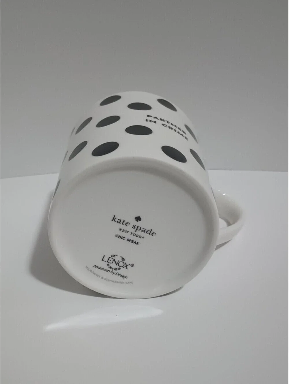 Dalmation Polka Dot Coffee Cup Lenox Kate Spade Partner in Crime  Mug Chic Black